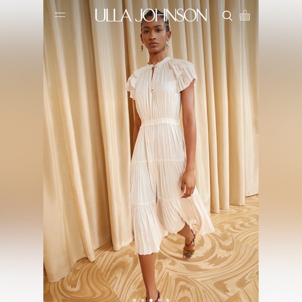 Ulla Johnson Blair White/Cream Satin Midi Dress